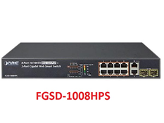 FGSD-1008HPS, Switch PLANET 8-Port 10/100TX 802.3at PoE +  2-Port Gigabit TP/SFP Combo Managed Ethernet Switch (120W)